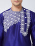 Vastramay Men's Blue And White Silk Blend Kurta and Dhoti Set
